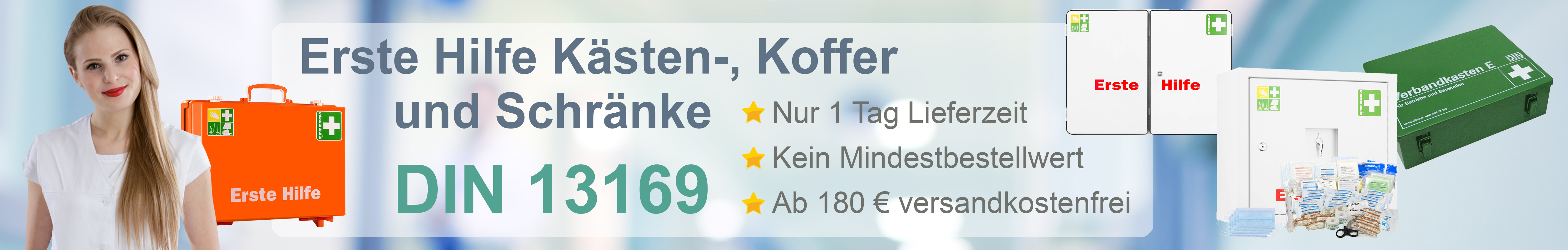 DIN 13169 - Erste-Hilfe-Kästen, Erste-Hilfe -Koffer und Verbandschränke
